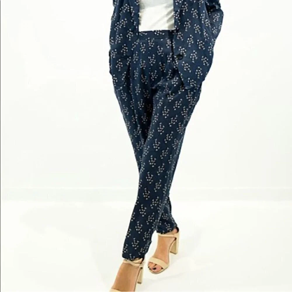 NWT See U Soon Anthropologie Blue Slim Ankle Trouser Pants Office Career Sz 4